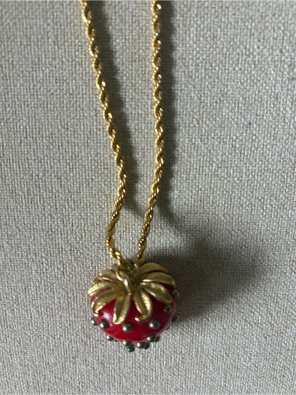 Kenneth Jay Lane Gold-Tone Chain with Red Strawberry Pendant - Picture 6 of 7